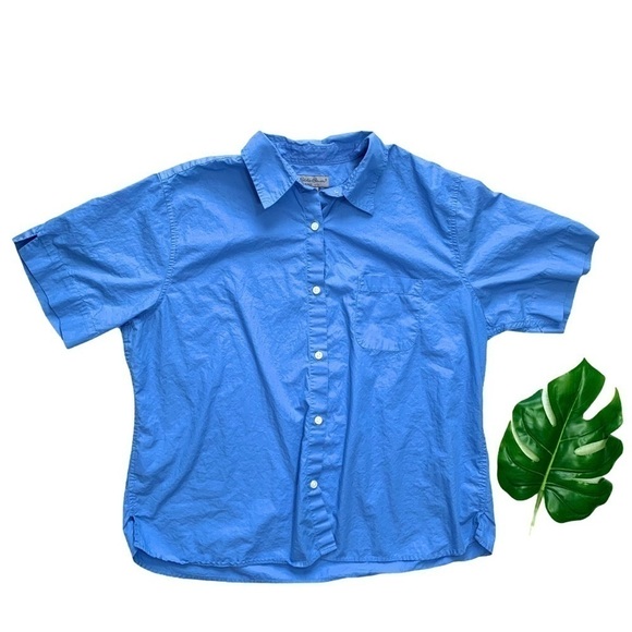 Vintage 90’s Eddie Bauer Blue Short Sleeve Button Up Top Size Extra Large - Picture 1 of 15